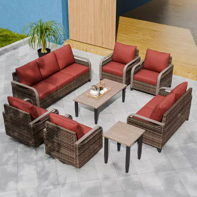 EAGLE PEAK Ensemble de conversation d'extérieur en osier pour patio, chaises pivotantes à bascule, canapé 3 places, causeuse, table, 8 pièces