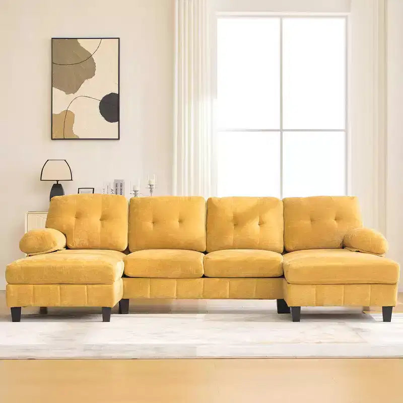 Canapé sectionnel en U en chenille avec deux méridiennes, poches de rangement et coussins d'accoudoir