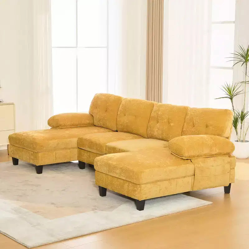 Canapé sectionnel en U en chenille avec deux méridiennes, poches de rangement et coussins d'accoudoir