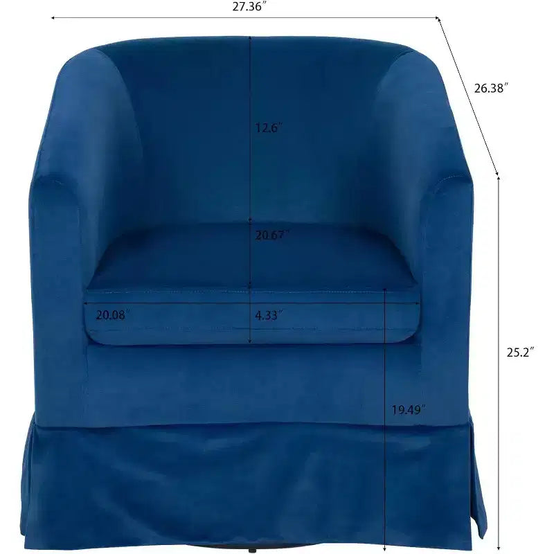 27 fauteuils pivotants modernes, fauteuil de canapé rembourré à 360° avec dossier en éponge moelleuse et cadre en bois pour chambre ou salon, bleu