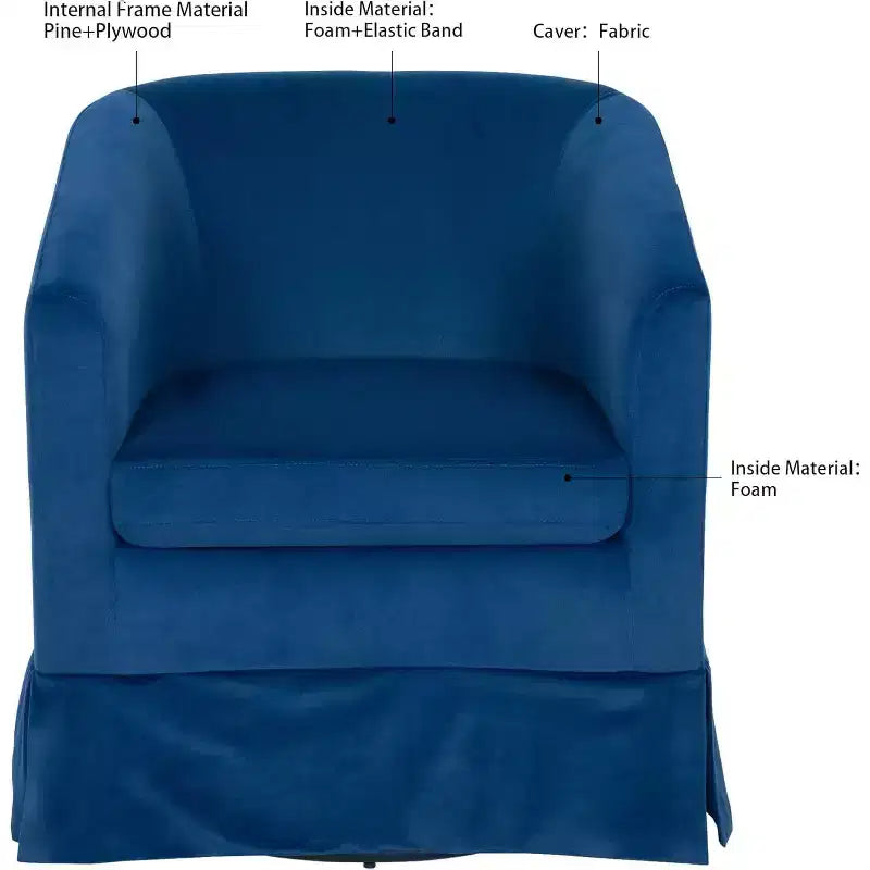27 fauteuils pivotants modernes, fauteuil de canapé rembourré à 360° avec dossier en éponge moelleuse et cadre en bois pour chambre ou salon, bleu