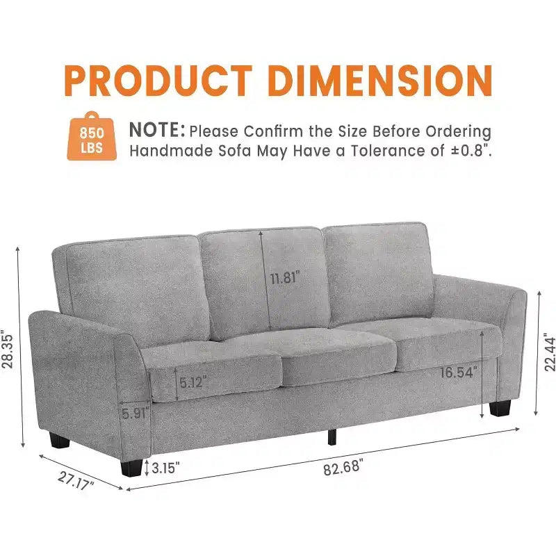 Canapé moderne 3 places 83", canapé en chenille avec assise profonde et housses amovibles et lavables, canapé nuage surdimensionné pour le salon, beige