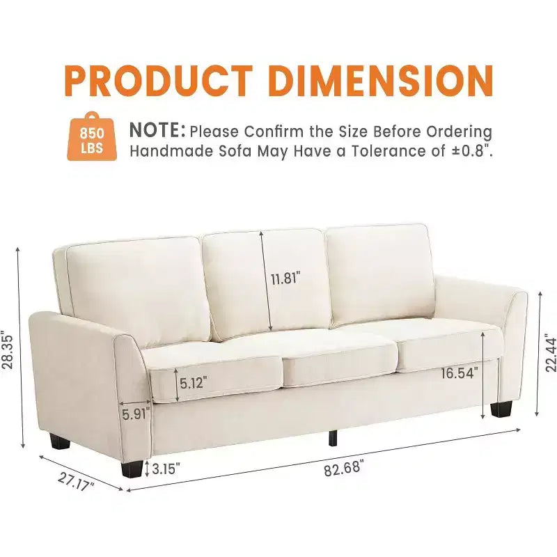 Canapé moderne 3 places 83", canapé en chenille avec assise profonde et housses amovibles et lavables, canapé nuage surdimensionné pour le salon, beige