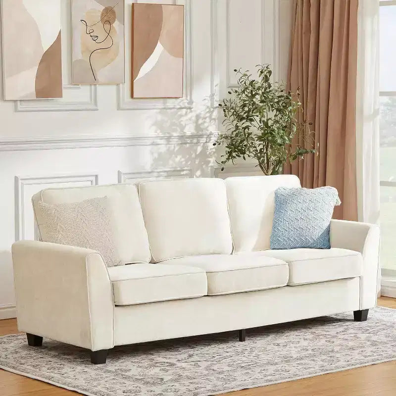 Canapé moderne 3 places 83", canapé en chenille avec assise profonde et housses amovibles et lavables, canapé nuage surdimensionné pour le salon, beige