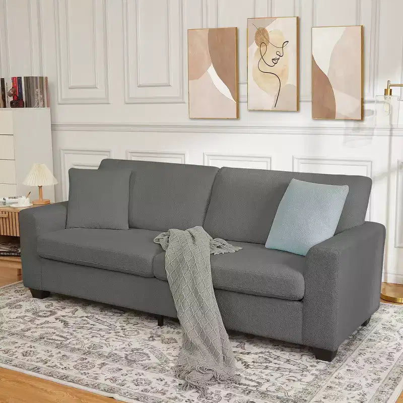 Canapé moderne 83 po avec assise profonde, accoudoirs larges, housse lavable et confort moelleux gris nuage