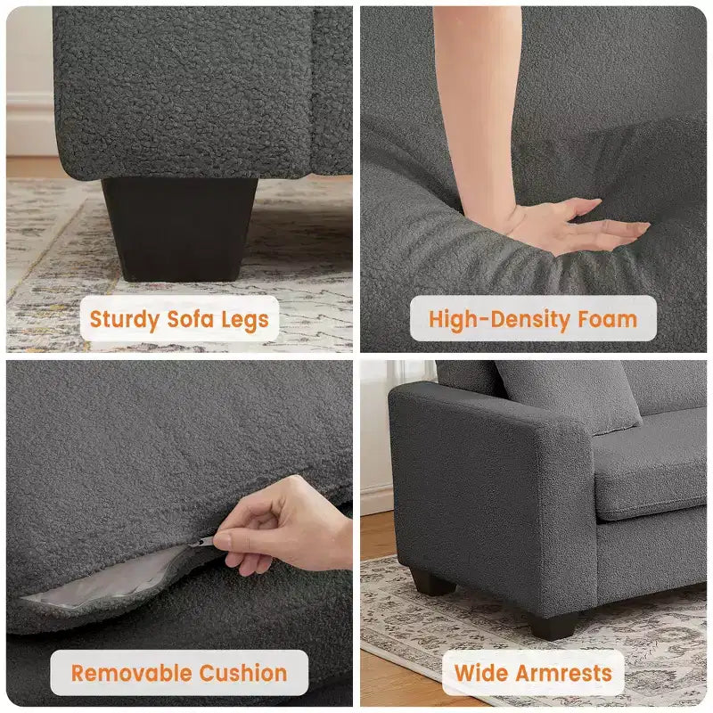 Canapé moderne 83 po avec assise profonde, accoudoirs larges, housse lavable et confort moelleux gris nuage