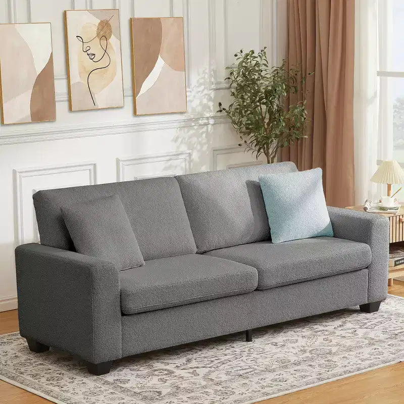 Canapé moderne 83 po avec assise profonde, accoudoirs larges, housse lavable et confort moelleux gris nuage