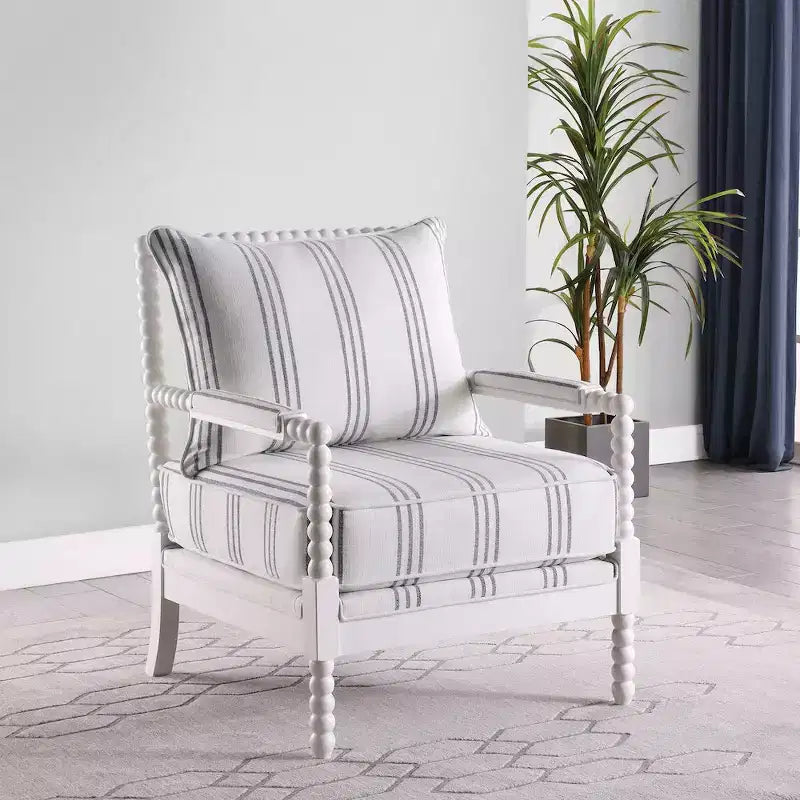 Fauteuil d'appoint Blanchett en tissu bobine blanc et marine