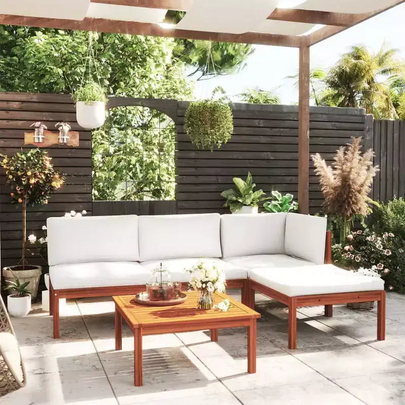 vidaXL Salon de jardin modulaire crème en bois d'acacia massif Medium