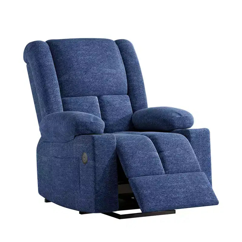 Fauteuil inclinable électrique bleu avec massage chauffant, ports USB, porte-gobelets pour le confort des personnes âgées