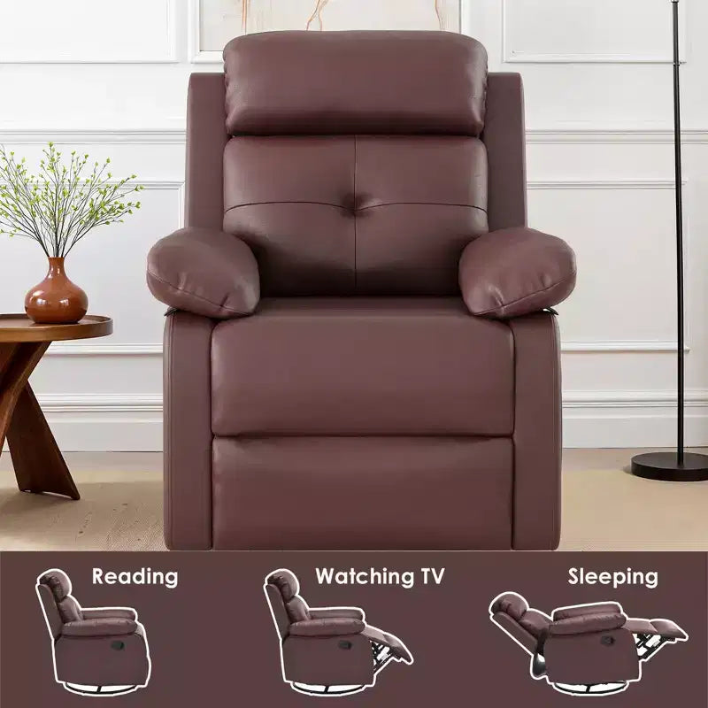 Fauteuil inclinable pivotant et berçant compact marron pour femmes, idéal pour chambre à coucher ou salon