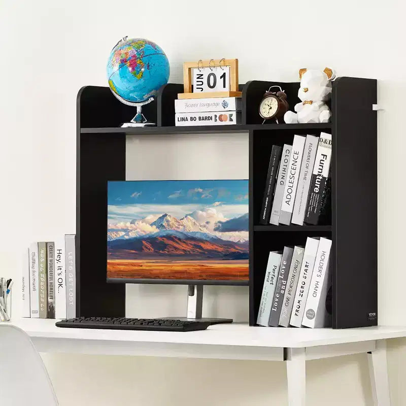 Étagère de bureau, organisateur de rangement de bureau à 2 niveaux, étagère de rangement de bureau en bois de 37,2 x 9,5 x 28,9 cm, noir