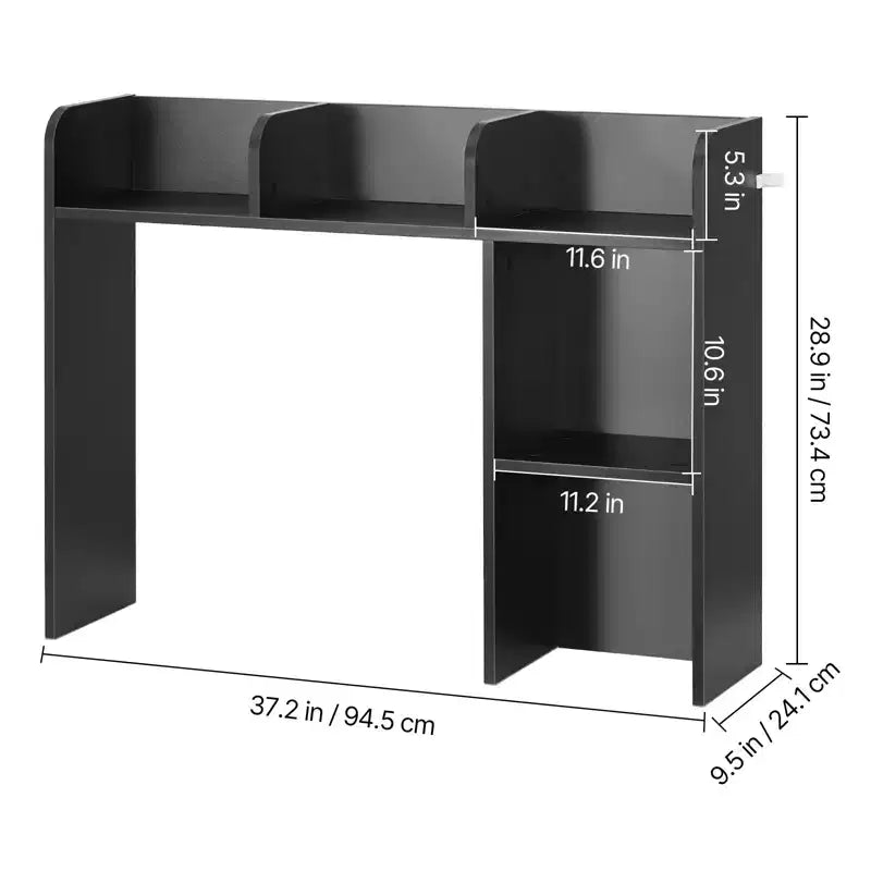Étagère de bureau, organisateur de rangement de bureau à 2 niveaux, étagère de rangement de bureau en bois de 37,2 x 9,5 x 28,9 cm, noir