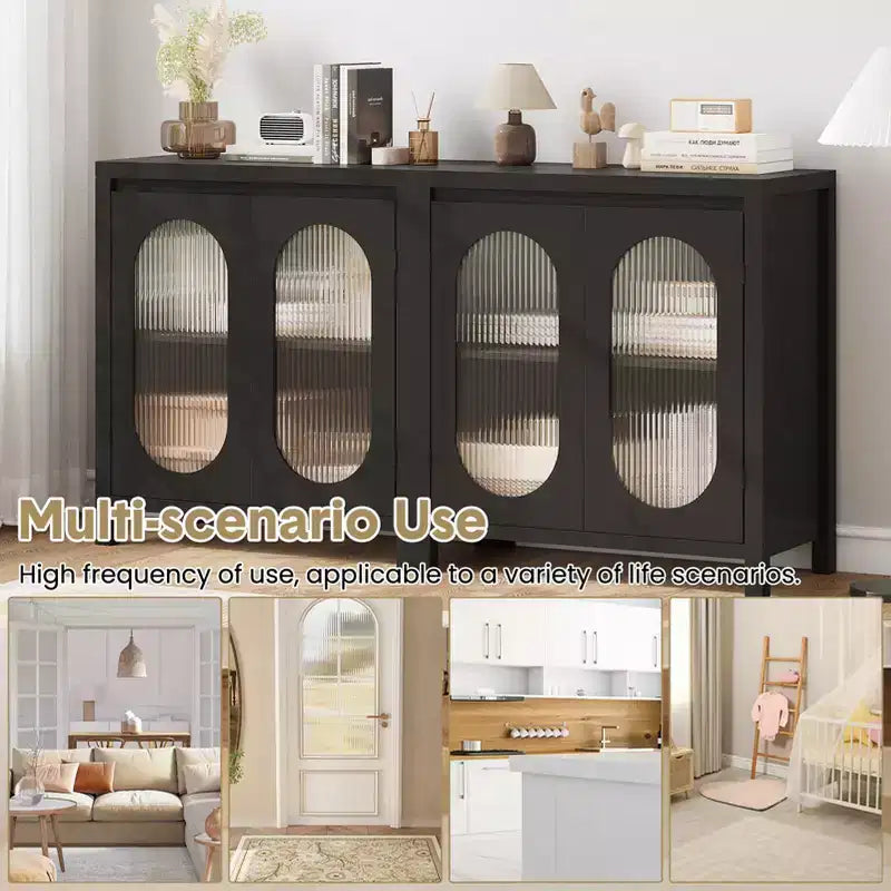 32 armoires buffet modernes avec portes vitrées et étagères réglables, rangement d'appoint noir pour le salon