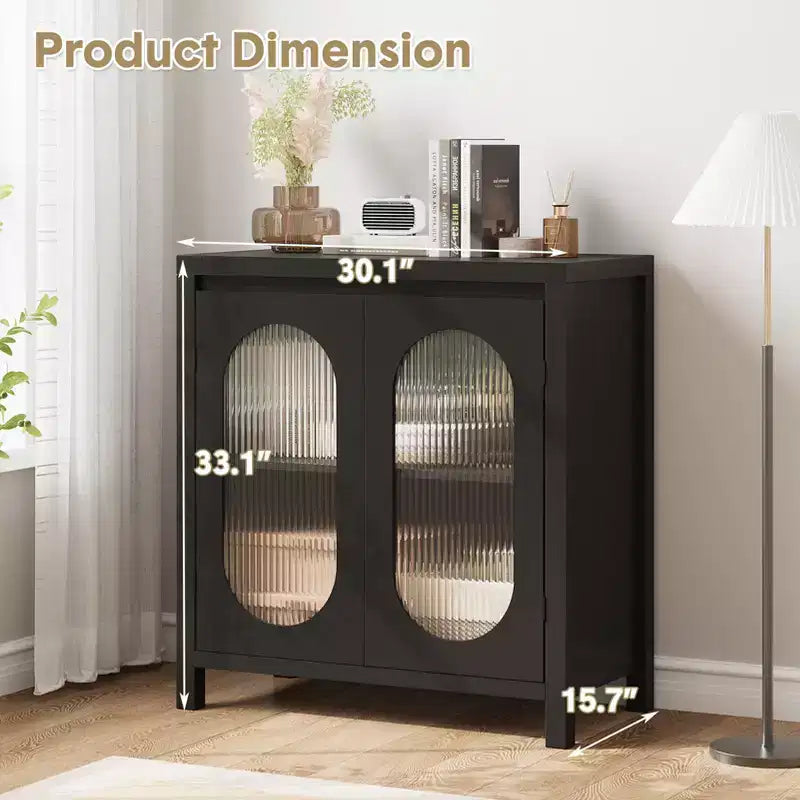 32 armoires buffet modernes avec portes vitrées et étagères réglables, rangement d'appoint noir pour le salon