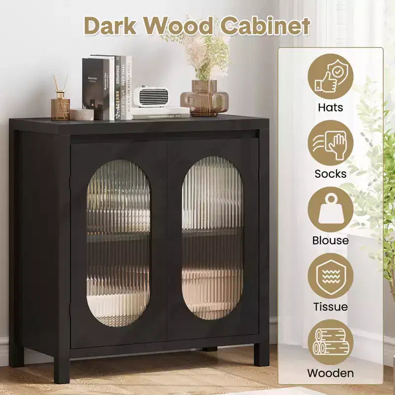 32 armoires buffet modernes avec portes vitrées et étagères réglables, rangement d'appoint noir pour le salon