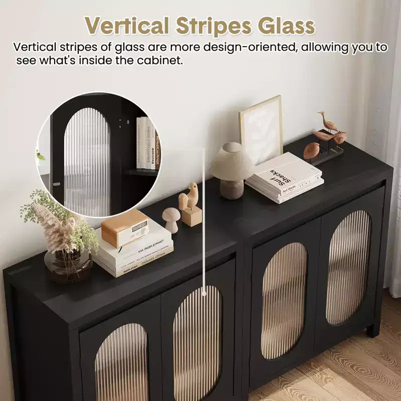 32 armoires buffet modernes avec portes vitrées et étagères réglables, rangement d'appoint noir pour le salon