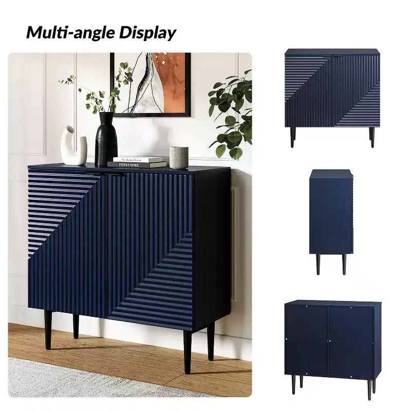 Meuble d'appoint cannelé à 2 portes avec étagères réglables