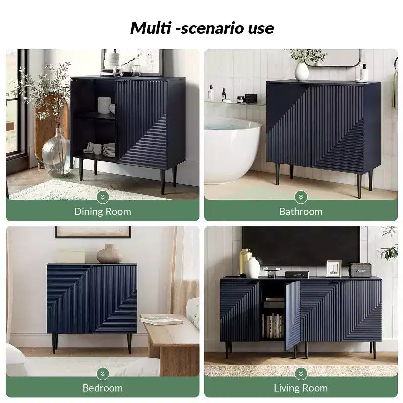 Meuble d'appoint cannelé à 2 portes avec étagères réglables
