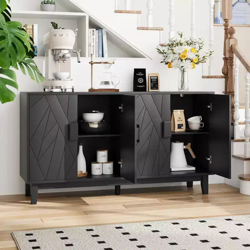 Buffet de style moderne, armoire de rangement latérale, buffet de style médiéval moderne multifonctionnel, noir