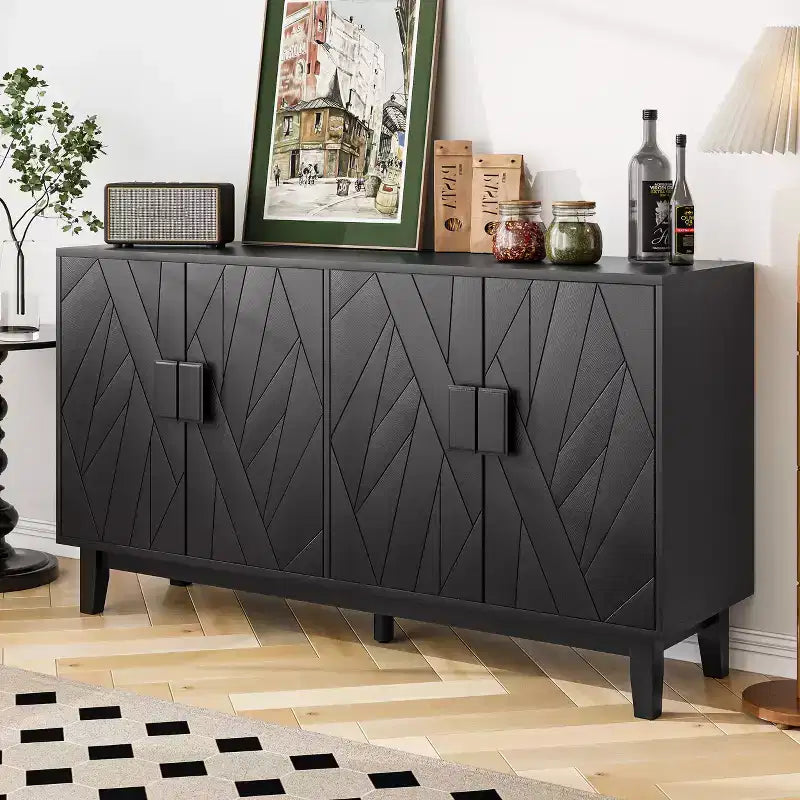 Buffet de style moderne, armoire de rangement latérale, buffet de style médiéval moderne multifonctionnel, noir