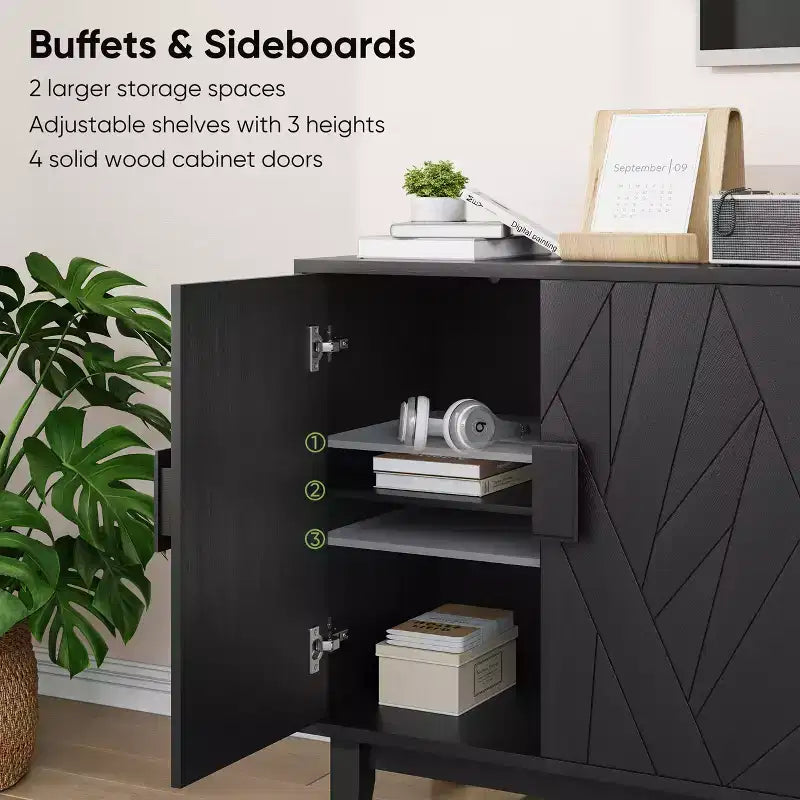 Buffet de style moderne, armoire de rangement latérale, buffet de style médiéval moderne multifonctionnel, noir