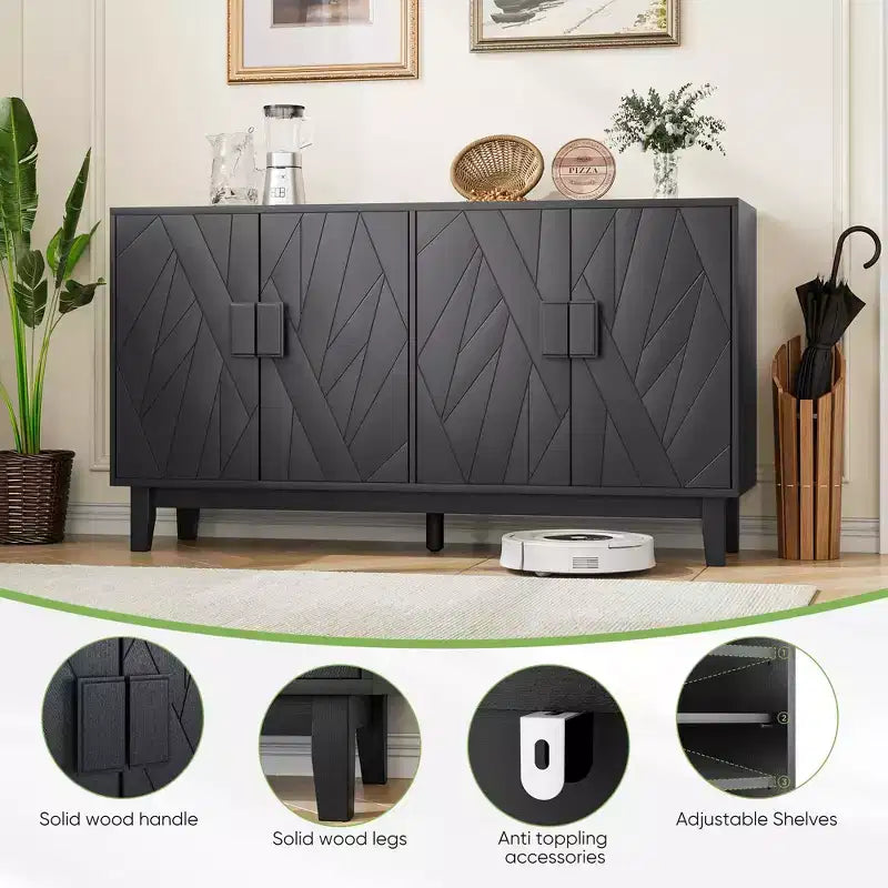 Buffet de style moderne, armoire de rangement latérale, buffet de style médiéval moderne multifonctionnel, noir