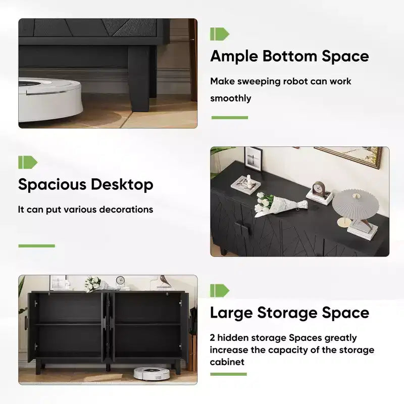Buffet de style moderne, armoire de rangement latérale, buffet de style médiéval moderne multifonctionnel, noir