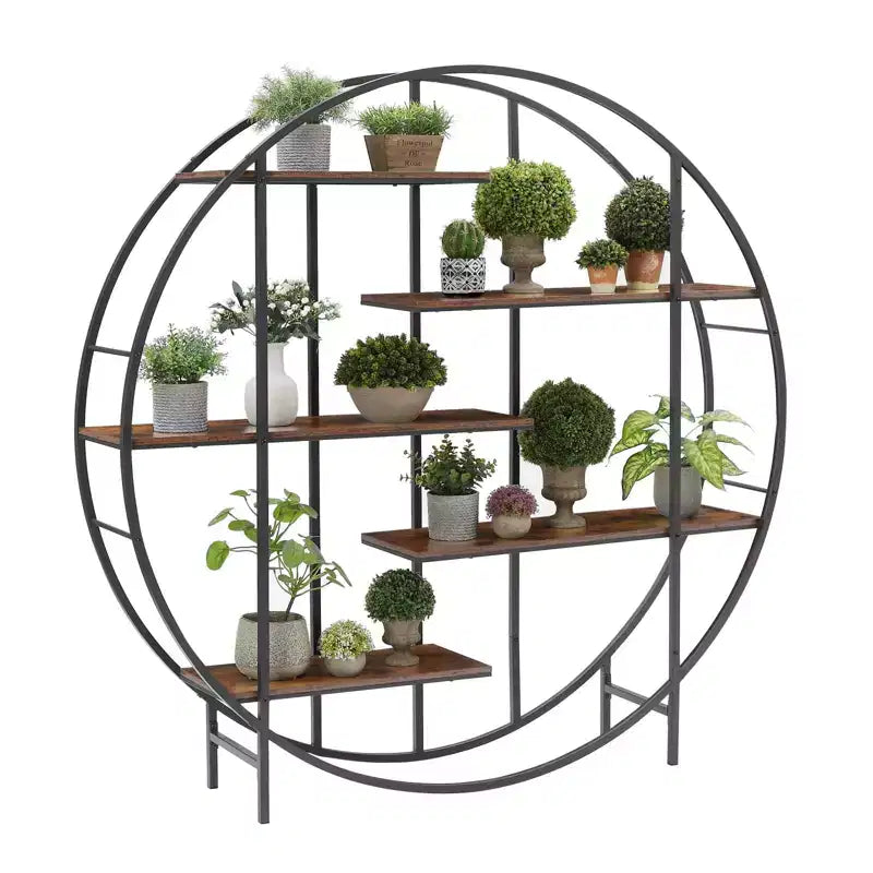 Étagère de rangement en métal à 5 niveaux, étagère à plantes, pour salon intérieur, terrasse, jardin, balcon. Marron rustique.