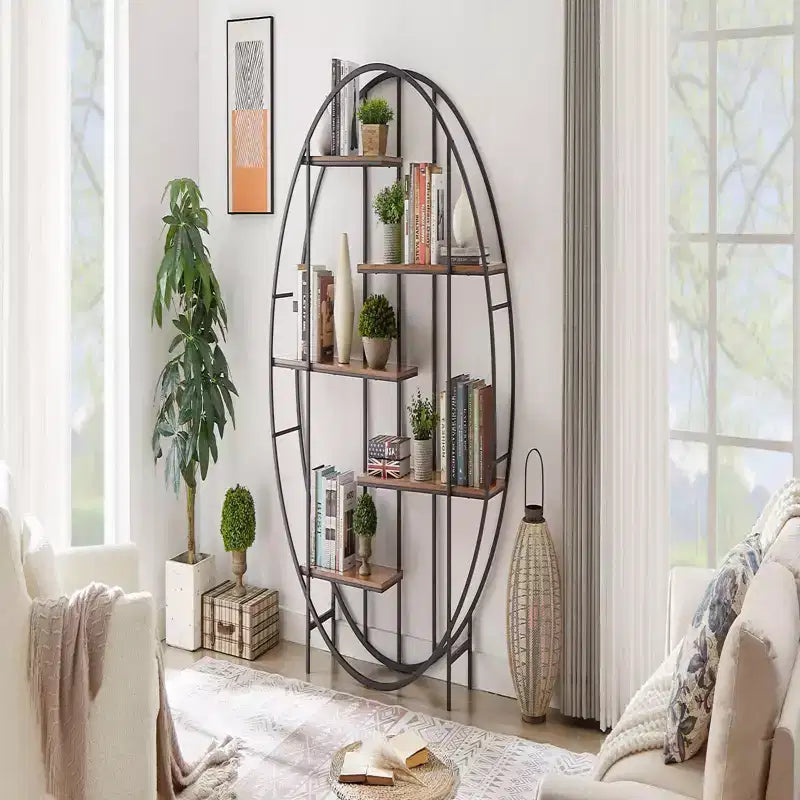 Étagère de rangement en métal à 5 niveaux, étagère à plantes, pour salon intérieur, terrasse, jardin, balcon. Marron rustique.