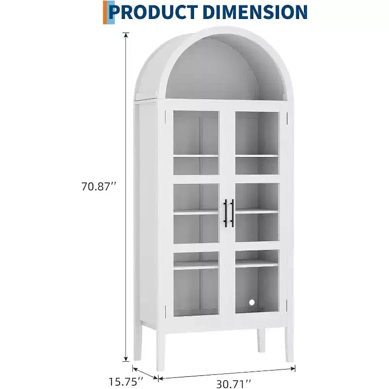 Meuble de rangement de cuisine moderne de 60 po de largeur avec portes en verre et étagère ouverte, armoire blanche pour salle à manger et salon