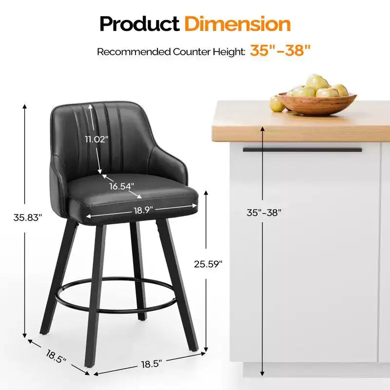 Tabouret de bar moderne avec coussin épais, pieds en bois et rotation à 360°