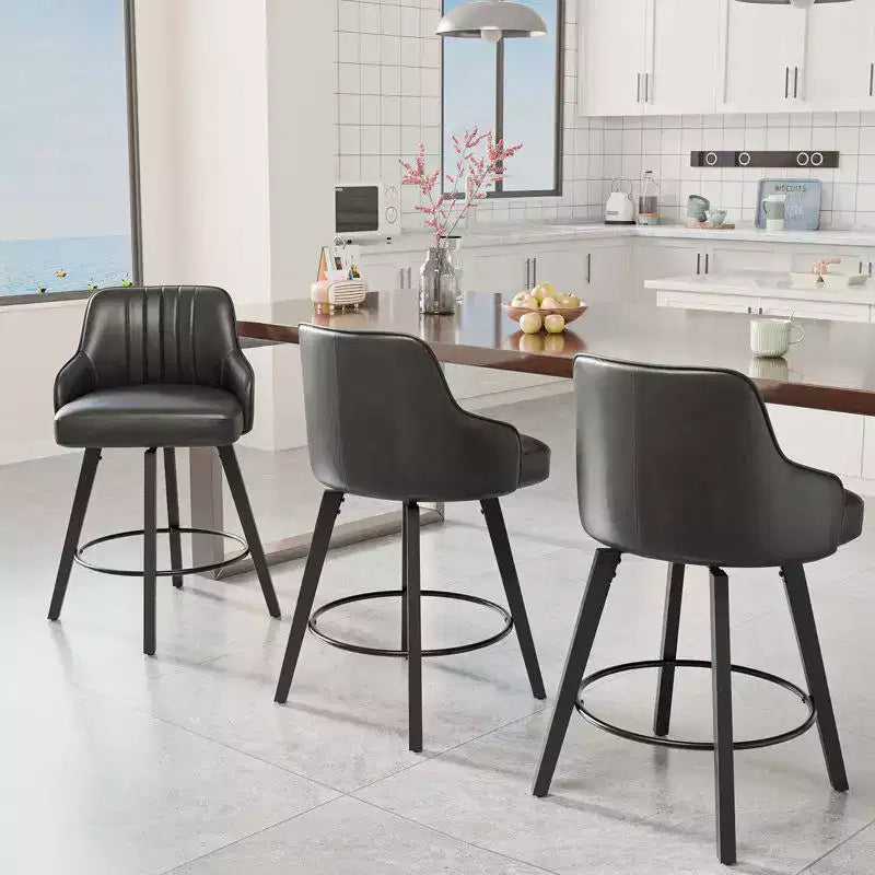 Tabouret de bar moderne avec coussin épais, pieds en bois et rotation à 360°