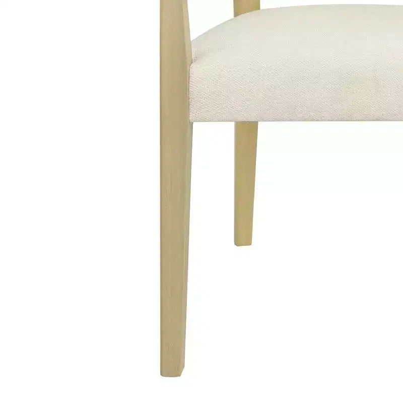 2 chaises de salle à manger modernes rembourrées en tissu avec accoudoirs, dossier en rotin, pieds en bois massif, couleur naturelle