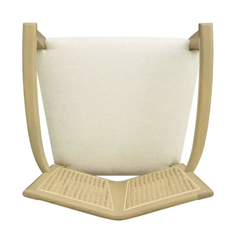 2 chaises de salle à manger modernes rembourrées en tissu avec accoudoirs, dossier en rotin, pieds en bois massif, couleur naturelle