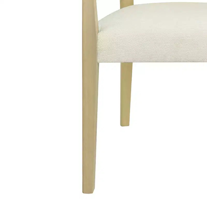 2 chaises de salle à manger modernes rembourrées en tissu avec accoudoirs, dossier en rotin, pieds en bois massif, couleur naturelle