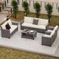 Patio Furniture Set, 5 Pieces Outdoor Sectional Sofa Set with Dining Table & Thickened Cushions - All-Weather PE Wicker