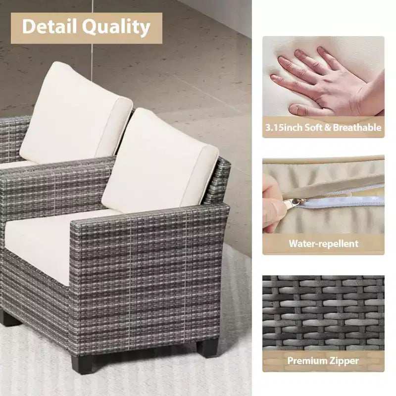 Ensemble de mobilier de patio, ensemble de canapé sectionnel d'extérieur 5 pièces avec table à manger et coussins épais - en rotin PE résistant aux intempéries