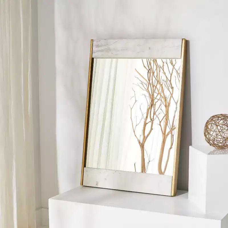 Miroir Faux Marbre 24 x 36 CMI1006 Blanc/Laiton