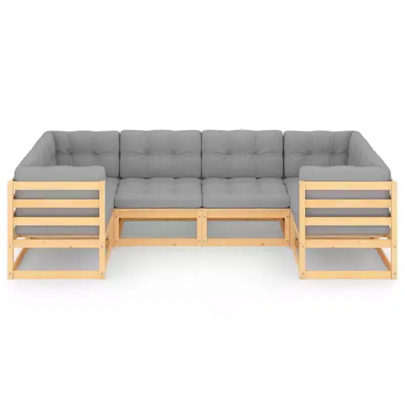 vidaXL Salon de jardin en pin naturel, pin massif gris, polyester