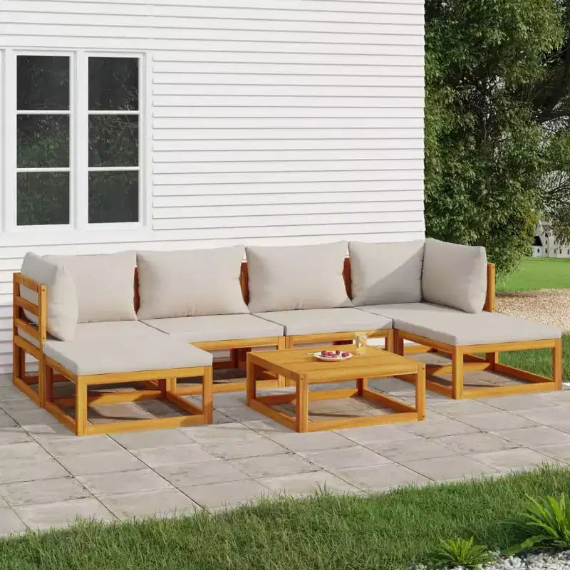 vidaXL - Salon de jardin 7 pièces - Coussins gris clair, bois d'acacia massif, conception modulaire - Canapé-lit, Table basse