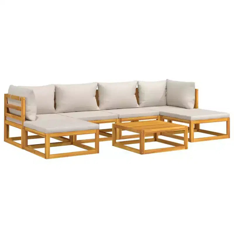 vidaXL - Salon de jardin 7 pièces - Coussins gris clair, bois d'acacia massif, conception modulaire - Canapé-lit, Table basse