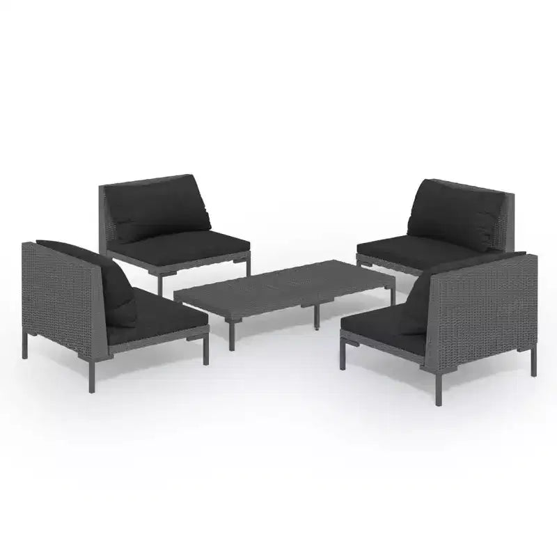vidaXL Patio Lounge Set Outdoor Sectional Sofa Set Table Poly Rattan Dark Grey