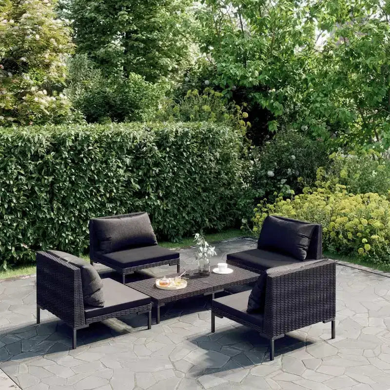 vidaXL Salon de jardin modulaire avec table en résine tressée gris foncé