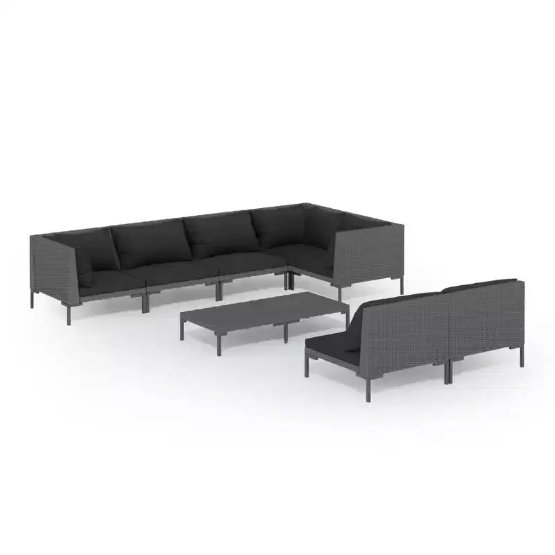 vidaXL Patio Lounge Set Outdoor Sectional Sofa Set Table Poly Rattan Dark Grey