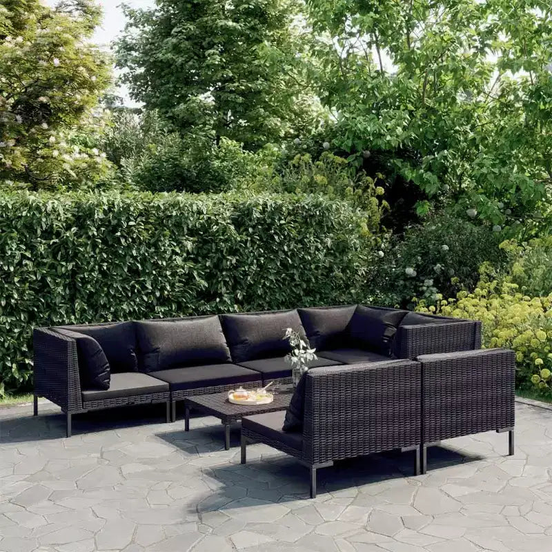 vidaXL Salon de jardin modulaire avec table en résine tressée gris foncé