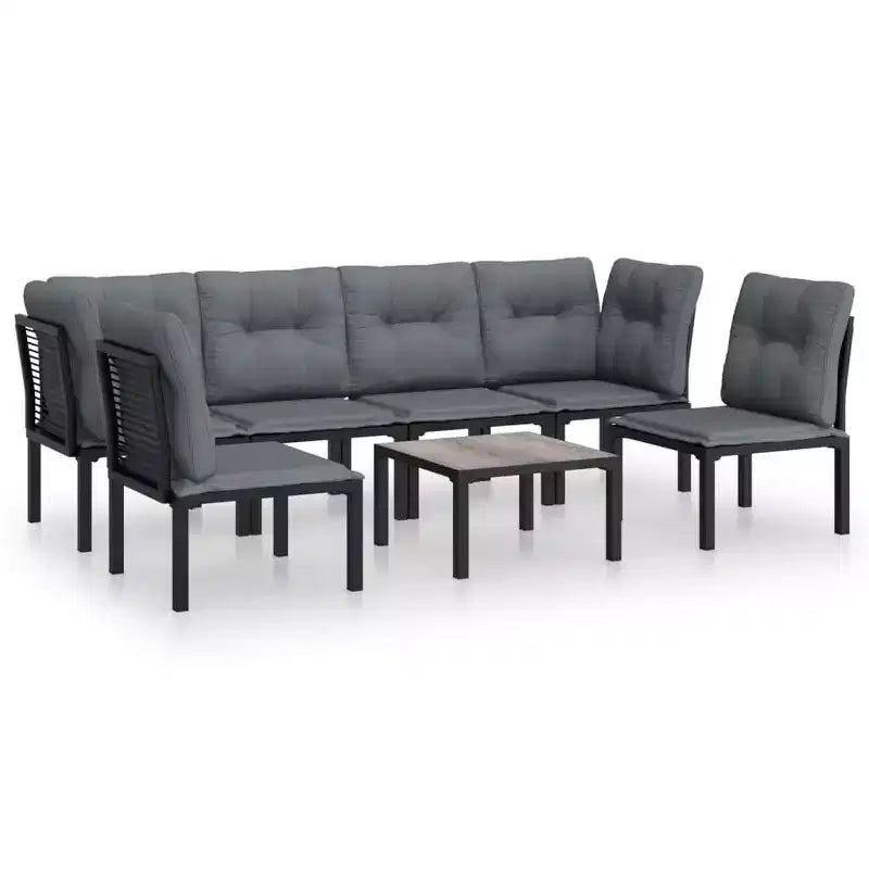 vidaXL Patio Lounge Set Sectional Sofa for Garden Black and Gray Poly Rattan