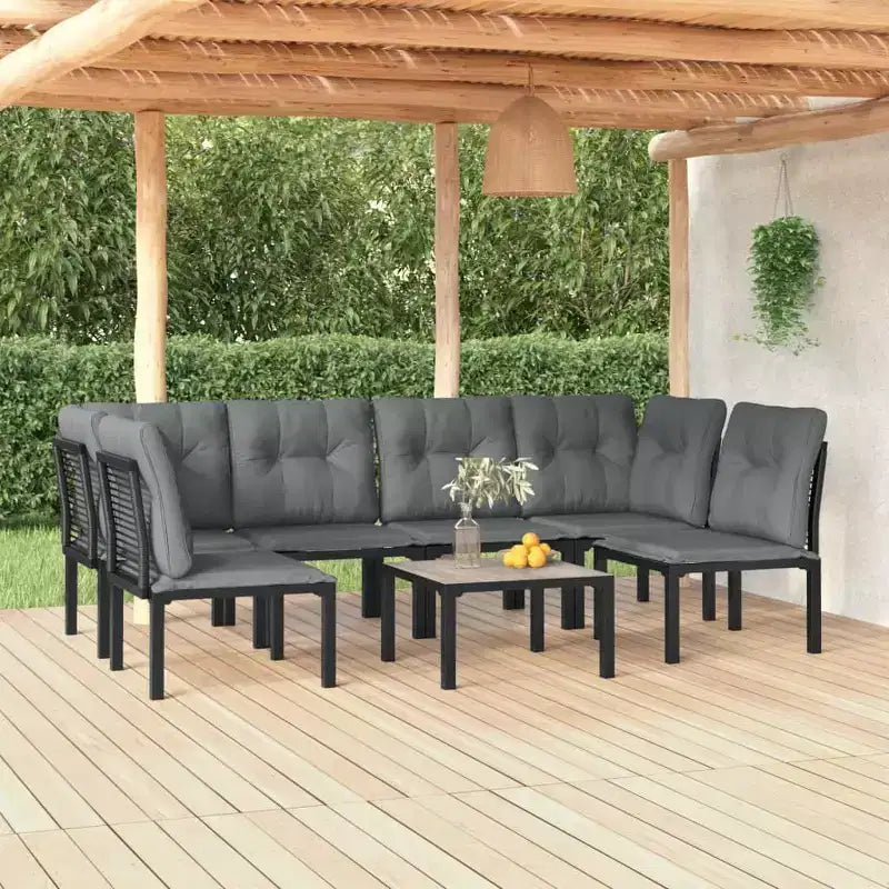 vidaXL Ensemble de salon de jardin Canapé sectionnel pour jardin en résine tressée noir et gris