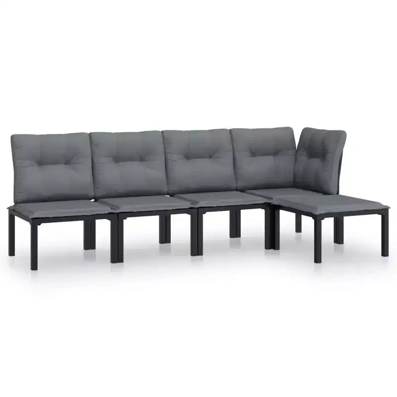 vidaXL Patio Lounge Set Sofa for Garden Lawn Black and Gray Poly Rattan