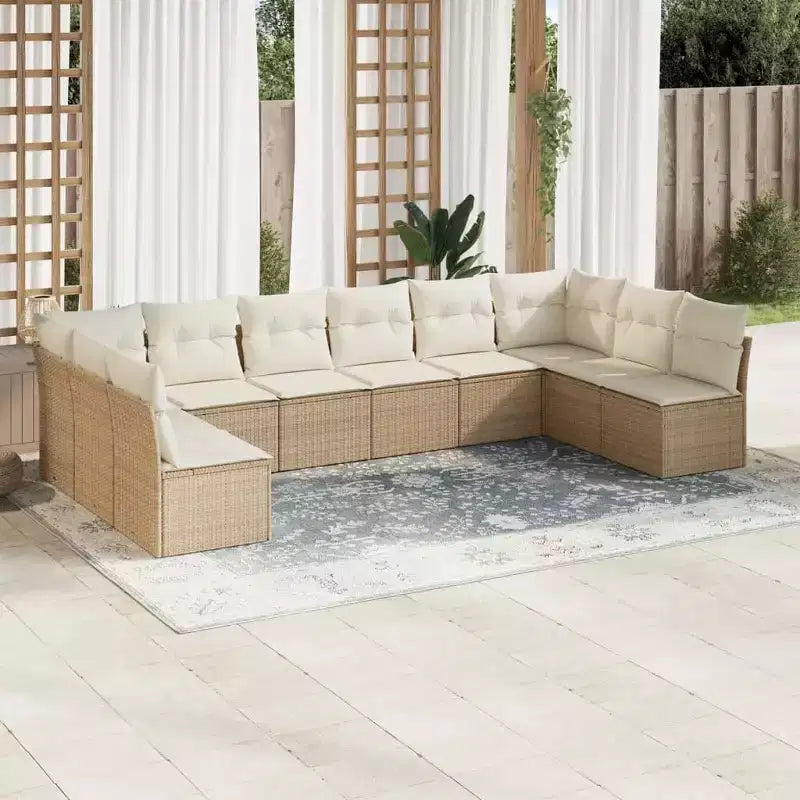 vidaXL Salon de jardin canapé Beige résine tressée Grand Salon de jardin modulable